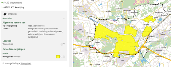 Artikel over het woongebied, geannoteerd met de Functie Woongebied