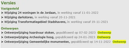 versies vastgesteld en ontwerp