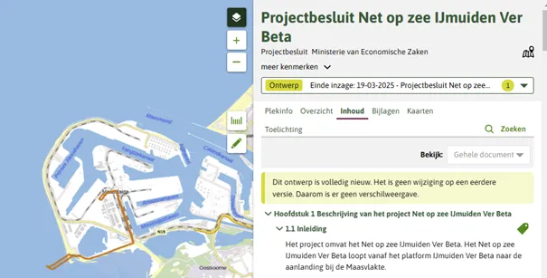 weergave van het ontwerp-projectbesluit in Regels op de kaart