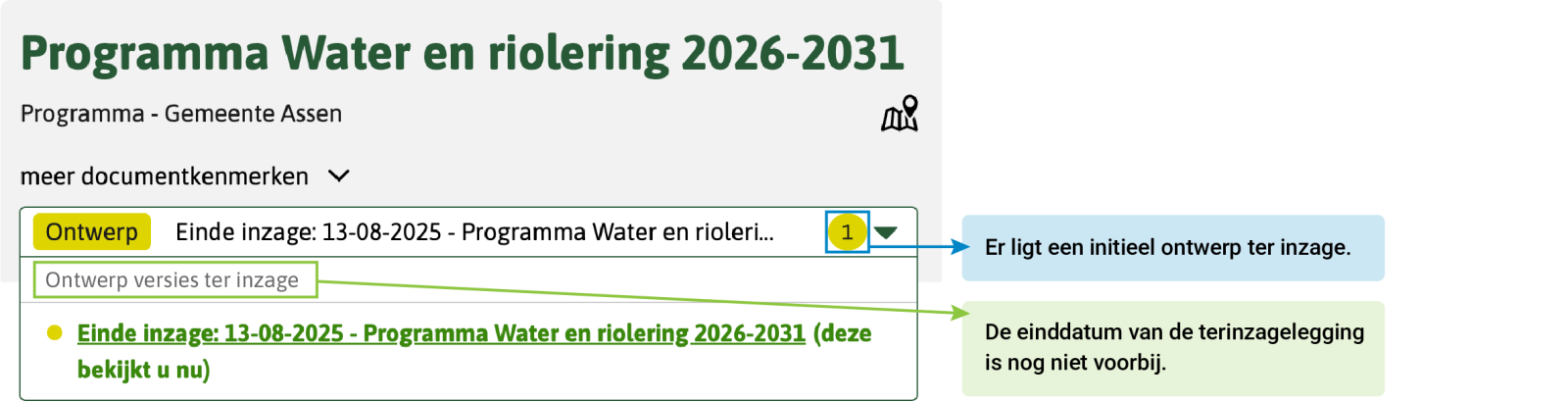 Er ligt een initieel ontwerp ter inzage. De einddatum van de terinzagelegging is nog niet voorbij.