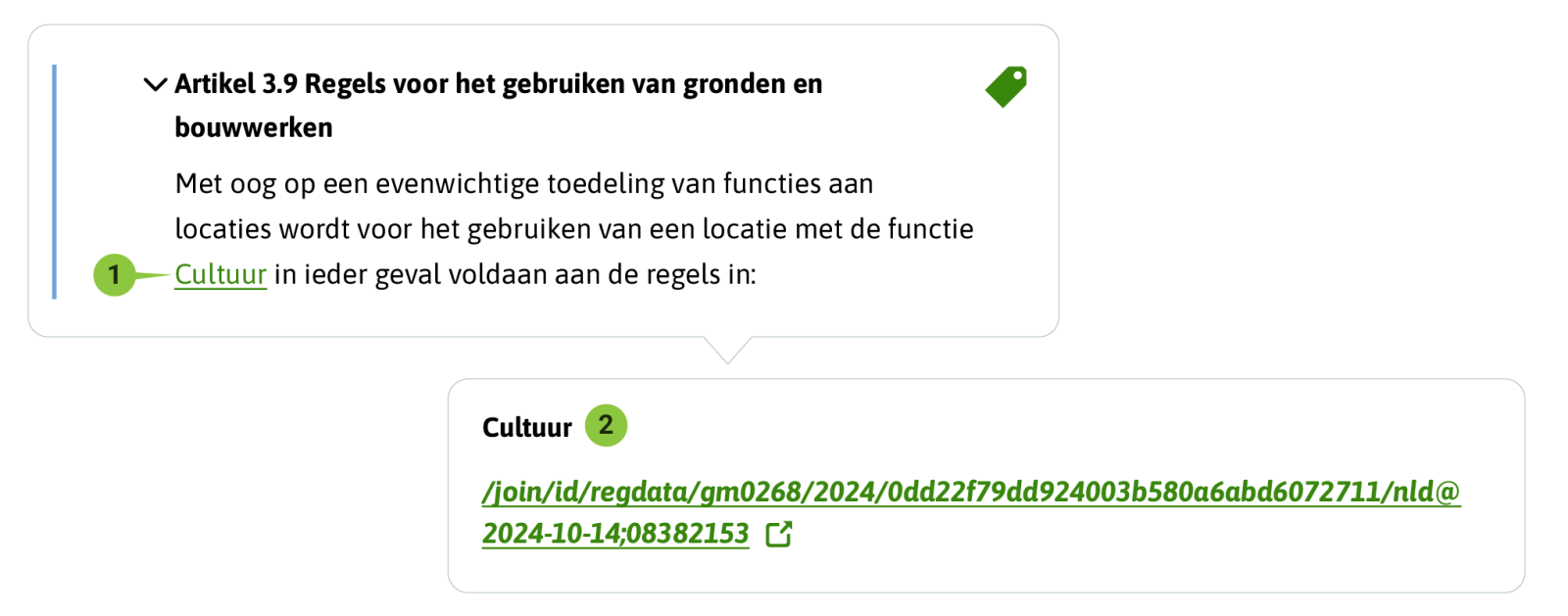 Je noemt het gebied met bepaalde typering in de tekst, hier ‘Cultuur’. Je legt de locatie vast als Geografisch Informatieobject: ‘Cultuur’.