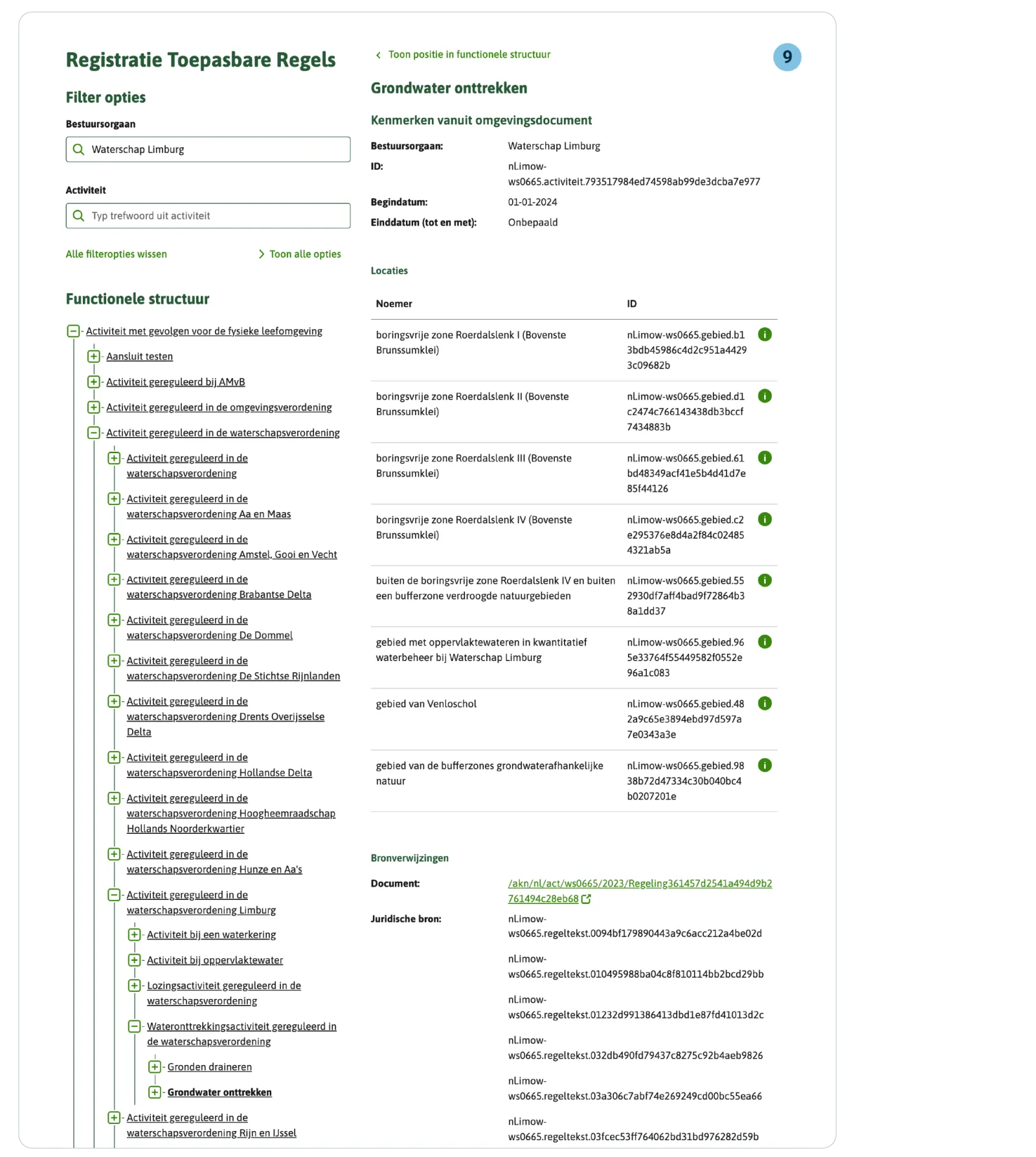 De Activiteit en alle daaraan gelinkte artikelen en locaties zijn beschikbaar via de Registratie Toepasbare Regels zodat er toepasbare regels voor gemaakt kunnen worden. De Activiteitregelkwalificatie wordt niet doorgegeven.