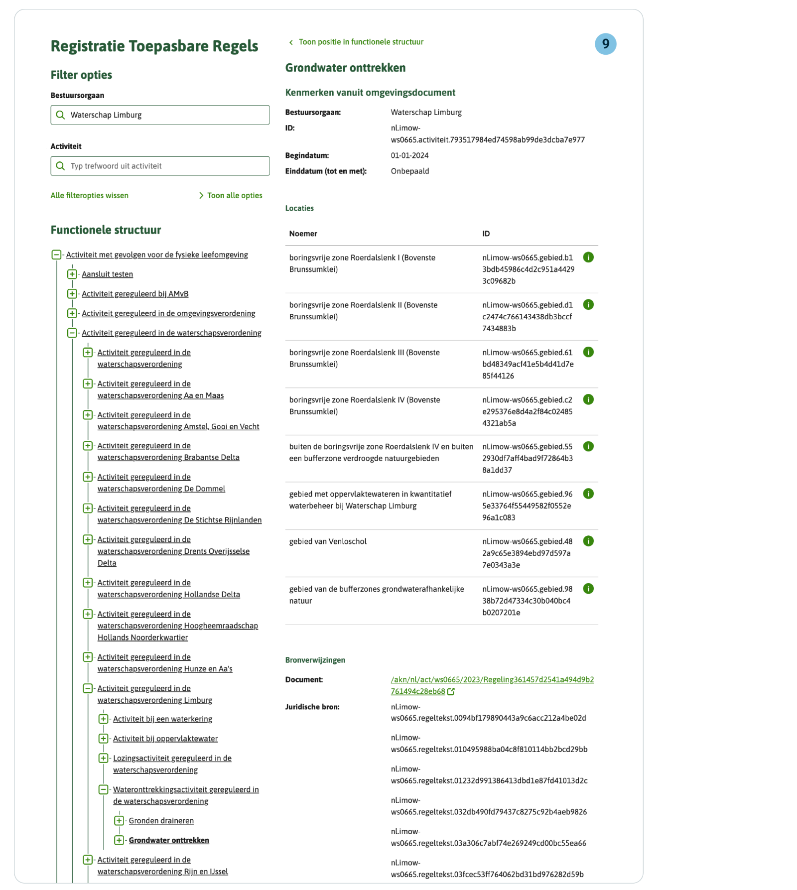 De Activiteit en alle daaraan gelinkte artikelen en locaties zijn beschikbaar via de Registratie Toepasbare Regels zodat er toepasbare regels voor gemaakt kunnen worden. De Activiteitregelkwalificatie wordt niet doorgegeven.