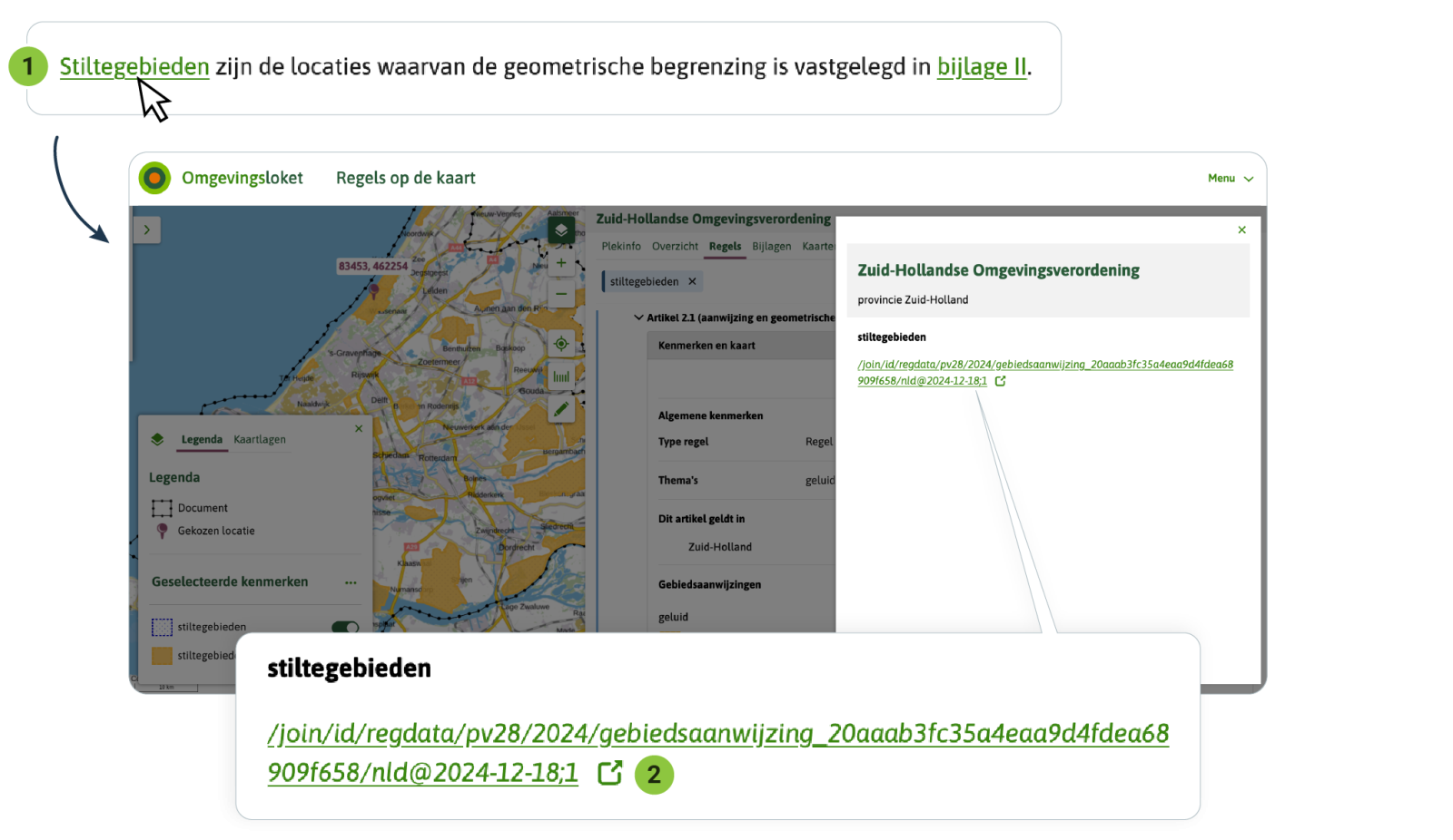  Je noemt het te begrenzen gebied in de tekst, hier ‘stiltegebieden’. Je legt de Locatie vast als GIO.