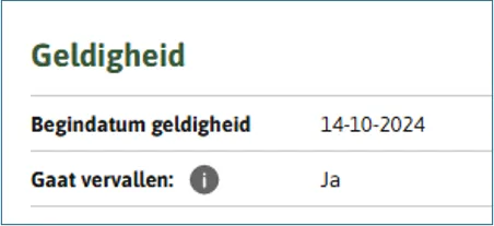 Voorbeeld uit de stelselcatalogus van dat een waarde gaat vervallen.