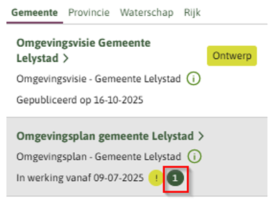 De afbeelding toont de documentenlijst met daarin een groen bolletje met een 1.