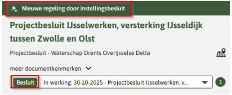 De afbeelding toont een besluitversie bij een initieel besluit.