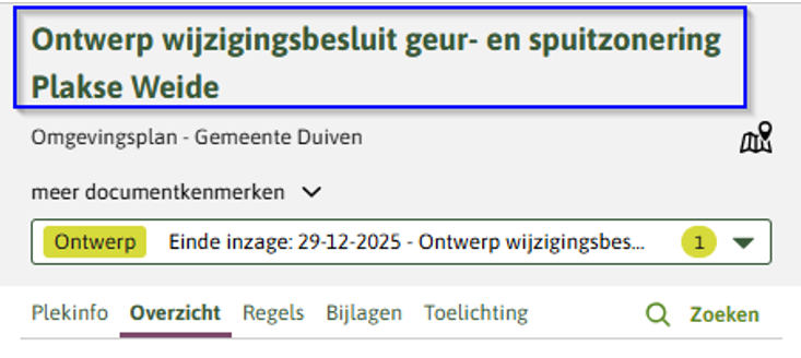 In de afbeelding zie je bovenaan een ontwerpversie de citeertitel van het ontwerpbesluit.