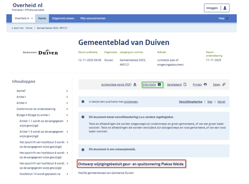 In de afbeelding zie je bovenaan het opschrift van een ontwerpbesluit op overheid.nl
