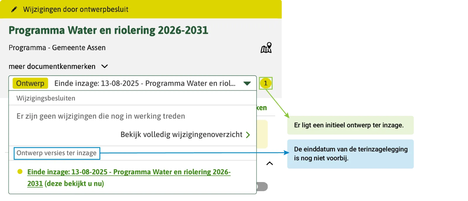 Er ligt een initieel ontwerp ter inzage. De einddatum van de terinzagelegging is nog niet voorbij.