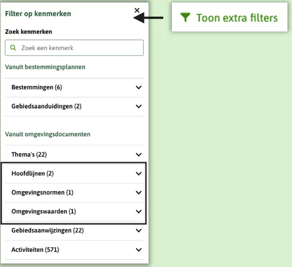 screenshot van plek waar je kunt filteren op kenmerken